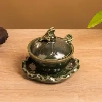 Соусник с крышкой на подставке &laquo;Лягушка&raquo;, 8&times;9&times;10 см, керамика, зелёный