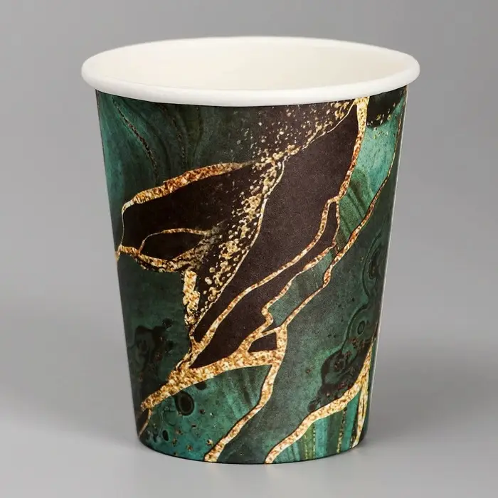 Стакан одноразовый бумажный "Мрамори",изумруд, 250 мл