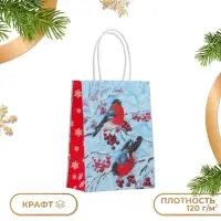 Пакет бумажный подарочный новогодний крафт &laquo;Снегири&raquo; 16&times;12&times;6 см