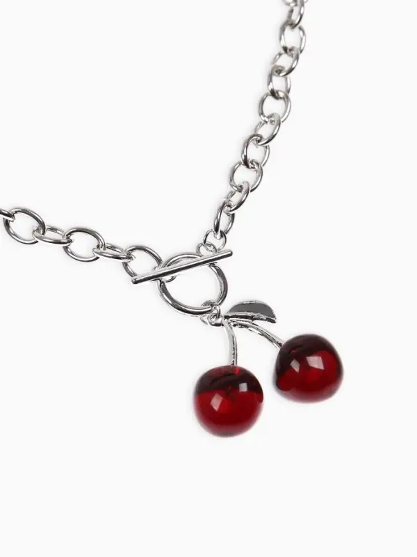 Кулон-цепь крупная "Вишня", цвет красный в серебре 40+удл