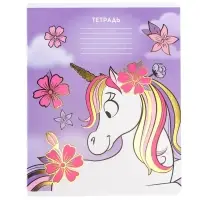 Тетрадь в линейку 24 листа, 5 видов МИКС, тиснение, обложка мелованный картон, &laquo;Минни Маус и единорог&raquo;