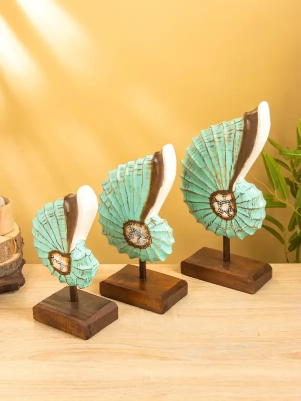 Набор сувенирный "Раковины" дерево (h - 35.30 и 25 см), цв. бирюзовый