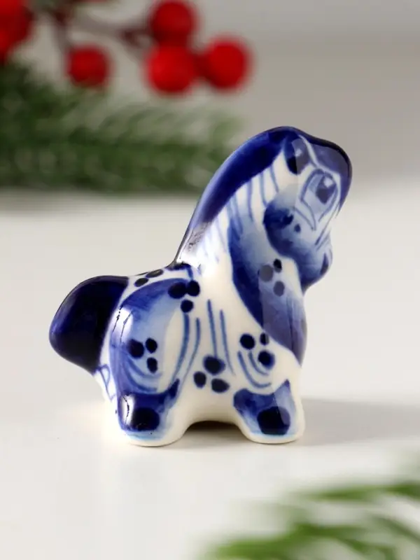 Сувенир Конь Красавец,5х4,5х3см, гжель
