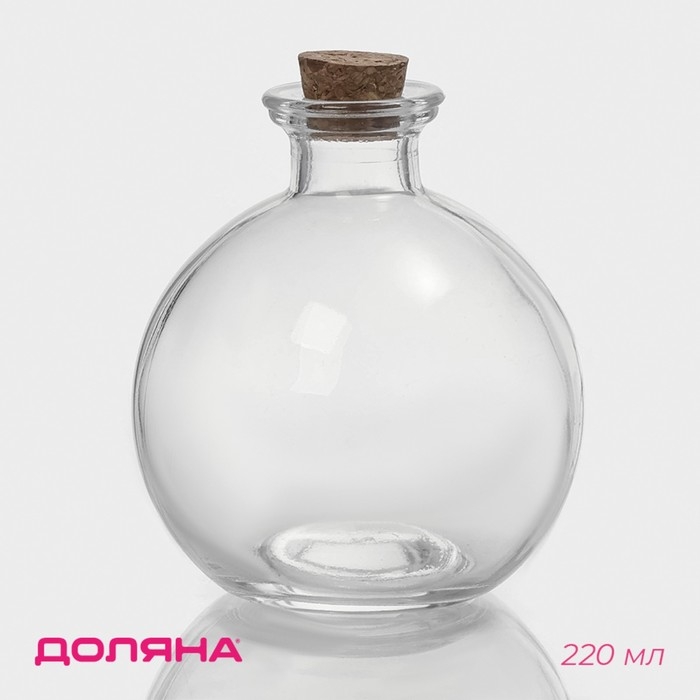 Банка стеклянная для хранения сыпучих продуктов Доляна &laquo;Парфе&raquo;, 220 мл, 9&times;9&times;10 см, с пробковой крышкой