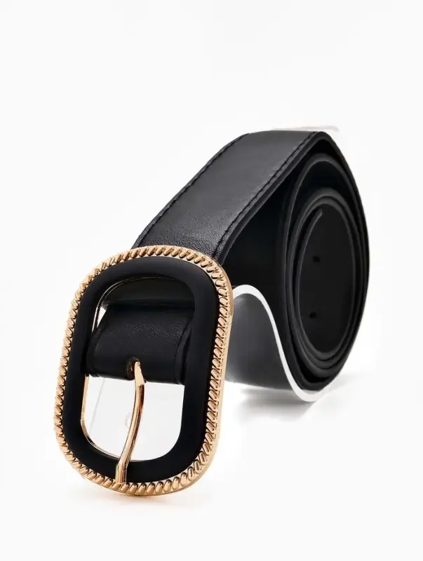 Ремень жен 05-01-07-01, Июнь2507, 3*0,3*110 см, без винта, пряж золото+пласт, 1 прокол, черн   10903