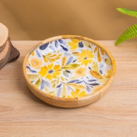 Блюдо "Желтые и синие цветы" дерево манго 25х25х4,5 см