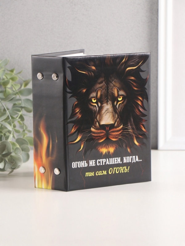 Фотоальбом на 96 фото 10х15 см "Лев и пламя" матовый с ламинацией 16,5х12х5,5 см