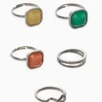 Набор колец 5 шт "Новый стиль" камни, размер МИКС, цветной в серебре