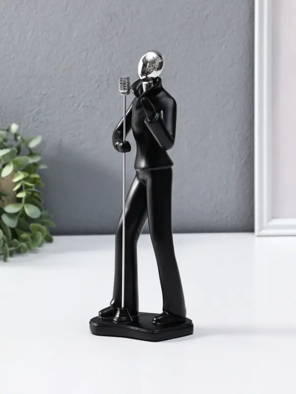Сувенир полистоун "Вокалист" чёрный с серебром 6,5х10х26,5 см