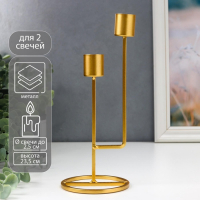 Подсвечник металл на 2 свечи "Высота" золото 23,5х9,5х9,5 см