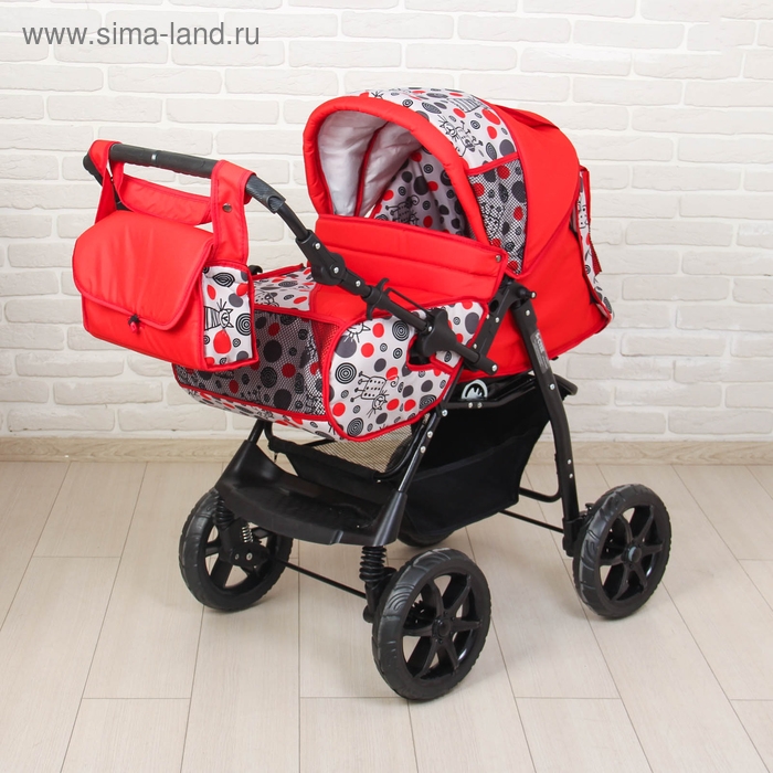 Коляска-трансформер &laquo;Гном&raquo;, пластиковые колёса, оттенки красного, рисунок МИКС