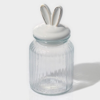 Банка стеклянная для хранения сыпучих продуктов Доляна &laquo;Зайка в золотом&raquo;, 950 мл, с керамической крышкой