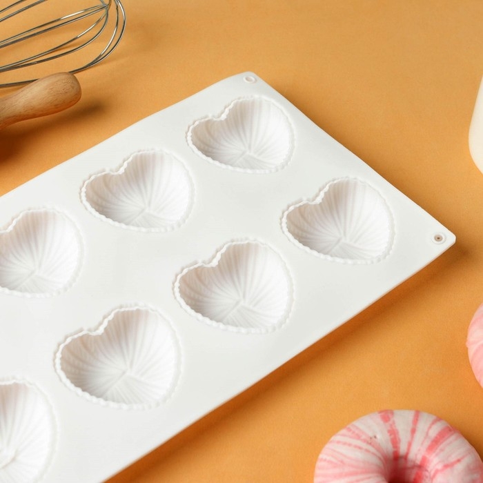 Форма для муссовых десертов и выпечки KONFINETTA &laquo;Вязаное сердце&raquo;, силикон, 29,5&times;17&times;2 см, 8 ячеек (5,5&times;6,5&times;1,5 см), цвет белый