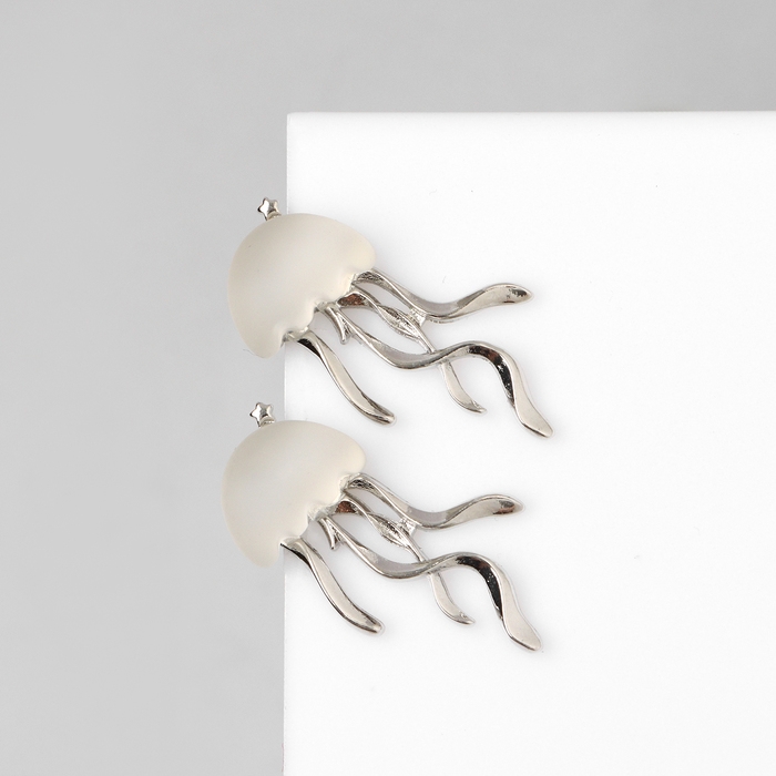 Серьги металл &laquo;Медуза&raquo; миниатюрная, цвет белый