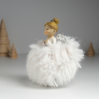 Сувенир полистоун "Ангелочек в белом платье с мехом" 8х6х14 см