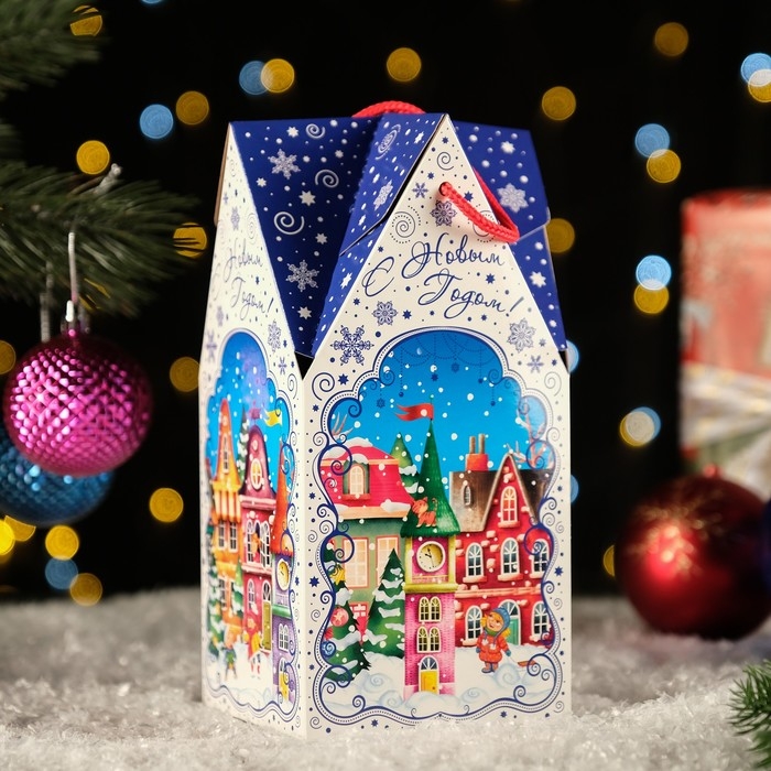 Новый год. Коробка подарочная складная "Мечты Сбываются" 10,5 х 10,5 х 21,5 см.