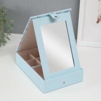 Шкатулка кожзам для украшений с зеркалом "Панда и ракушки" голубая 15х21,5х5,5 см