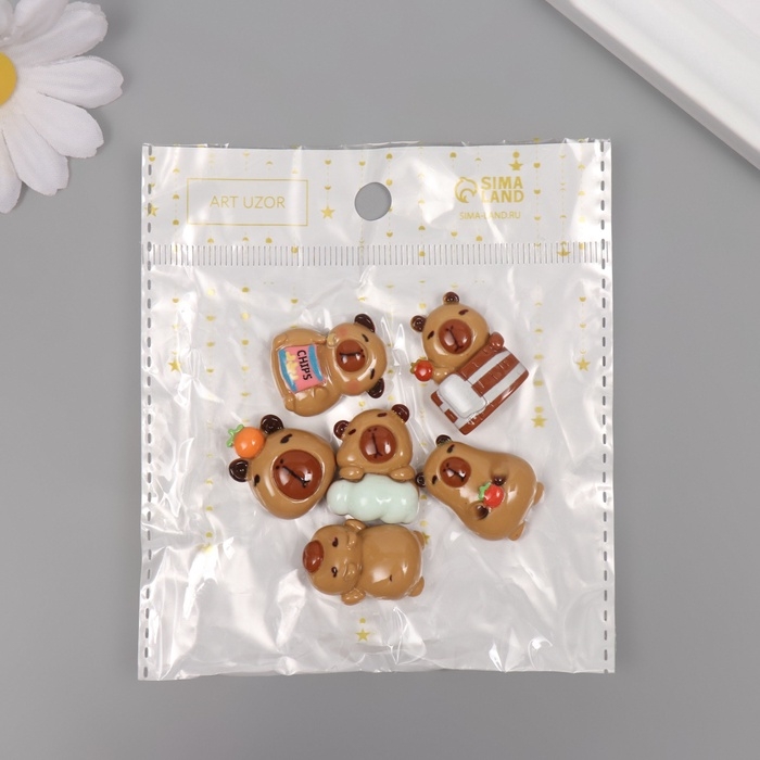 Декор для творчества пластик "Капибара" ассорти набор 6 шт 2х1,7х1 см