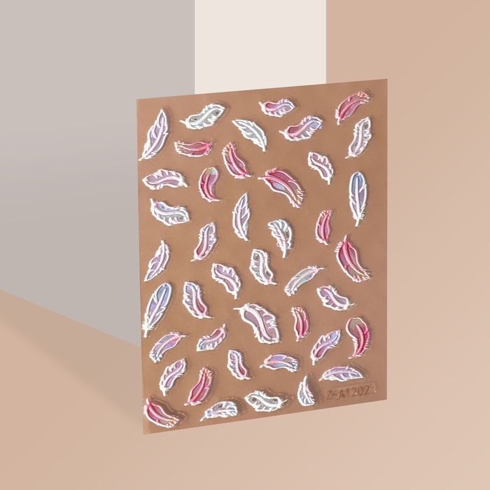 Наклейки для ногтей &laquo;Пёрышки&raquo;, объёмные, разноцветные/голографический