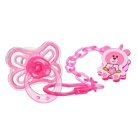 Соска - пустышка силиконовая классическая, от 6 мес., с колпачком + держатель &laquo;Мишка&raquo;, цвет розовый