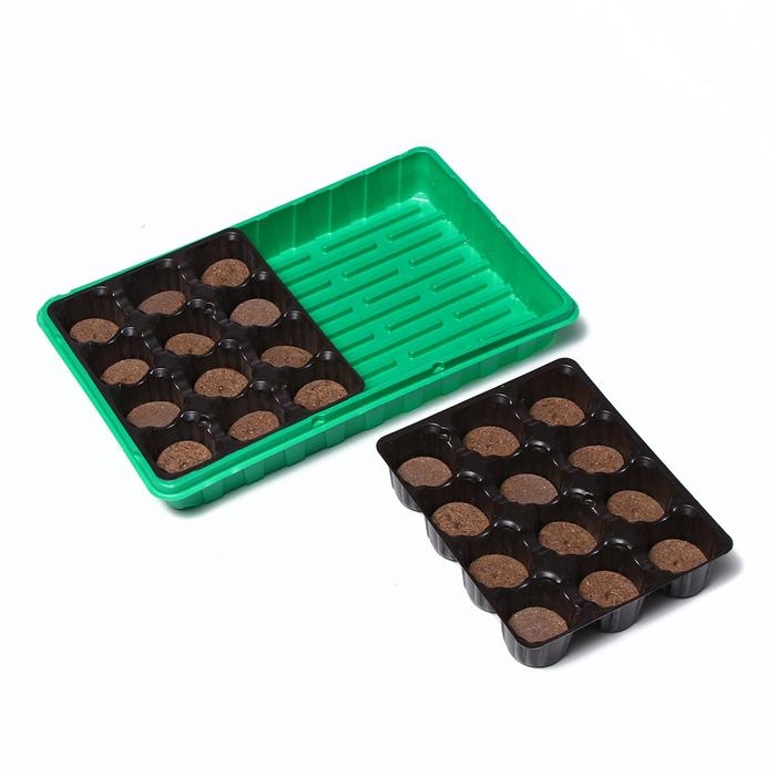 Набор для рассады: торфяная таблетка d = 4.1 см, 24 шт., кассета на 24 ячейки по 40 мл, поддон 35,5 &times; 22,5 см, зелёный, пластик, Экоторф