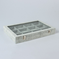 Подставка для украшений &laquo;Шкатулка&raquo; 12 ячеек, 35&times;24&times;4,5, стеклянная крышка, цвет серый