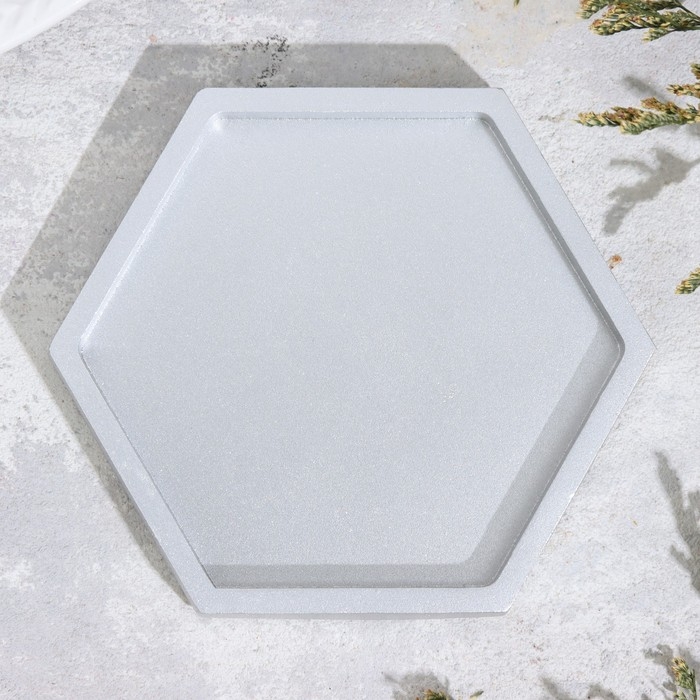 Подсвечник "Шестигранник. Мрамор" из гипса,9,7х11,3х1см,серебро