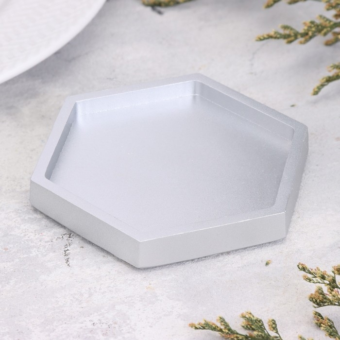 Подсвечник "Шестигранник. Мрамор" из гипса,9,7х11,3х1см,серебро