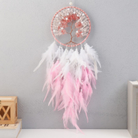 Ловец снов "Дерево с жемчугом" бело-розовый d=16 см 65х16 см МИКС