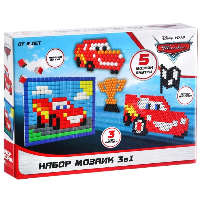 Набор мозаик 3 в 1 &laquo;Тачки&raquo;, Авквамозайка, Темпомозайка и мозаика из EVA, 4+