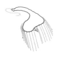 Колье "Сердце" водопад с бусинами, цвет серебро