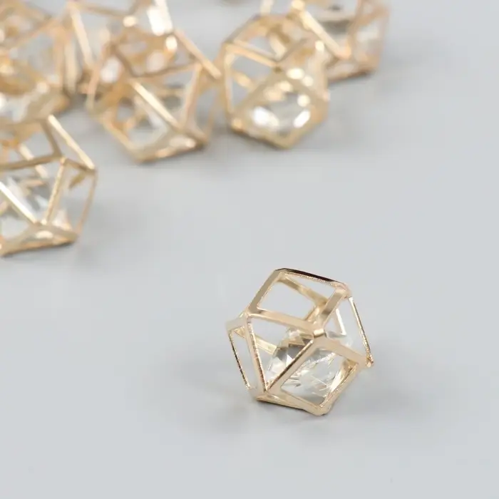 Декор для творчества металл "Многогранник" объёмный золото, кристалл 1,8х1,8 см