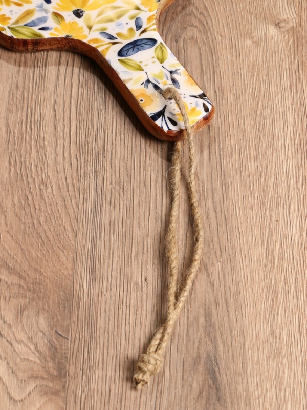 Доска разделочная прямоугольная "Желтые и синие цветы" дерево манго 41х18 см