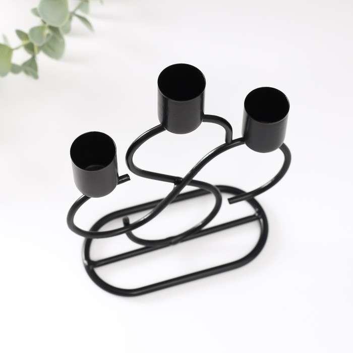 Подсвечник металл на 3 свечи "Завитки" d=2 см чёрный 14х6х16,5 см