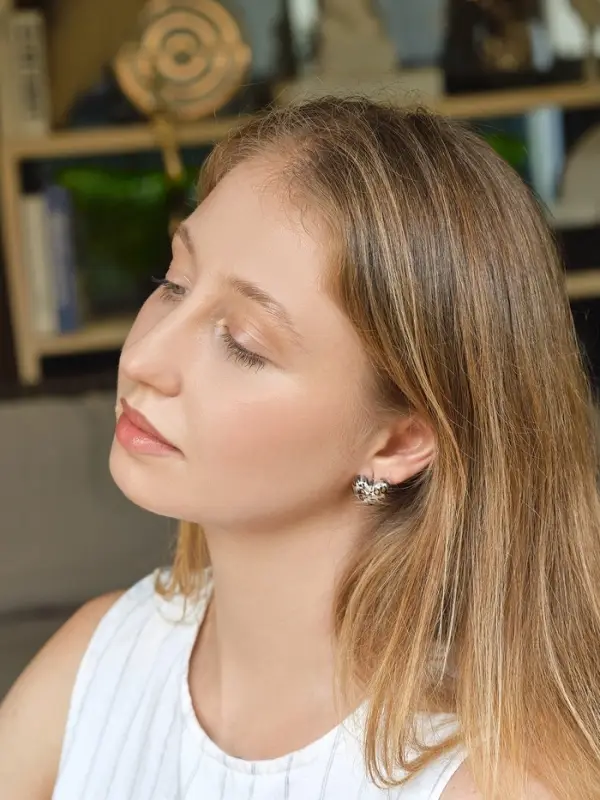 Набор серьги "Леопард" сердце крупное, цветной в серебре