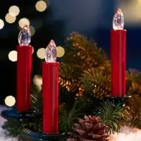 Светодиодные &laquo;Свечи на прищепках красные&raquo; 11 см, набор 10 шт, 10 LED, от батареек ААх10, пульт, свечение тёплое белое