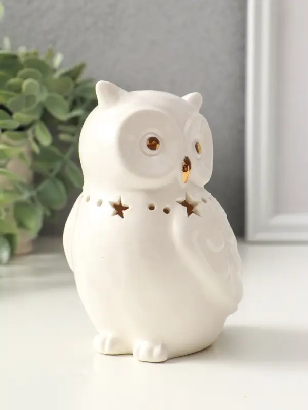 Сувенир керамика свет "Филин с ожерельем из звёзд" белый 9х6,5х13 см