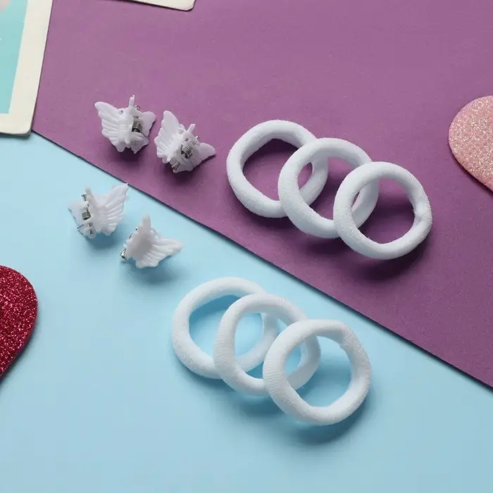 Набор для волос "Затейница" (12 резинок 2 см, 4 краба) бабочки, белый