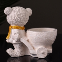 Кашпо "Медведица с тележкой" 10х10х6 см, слоновая кость