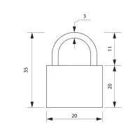 Замок навесной, тип 10, 20&times;35 мм, 2 ключа