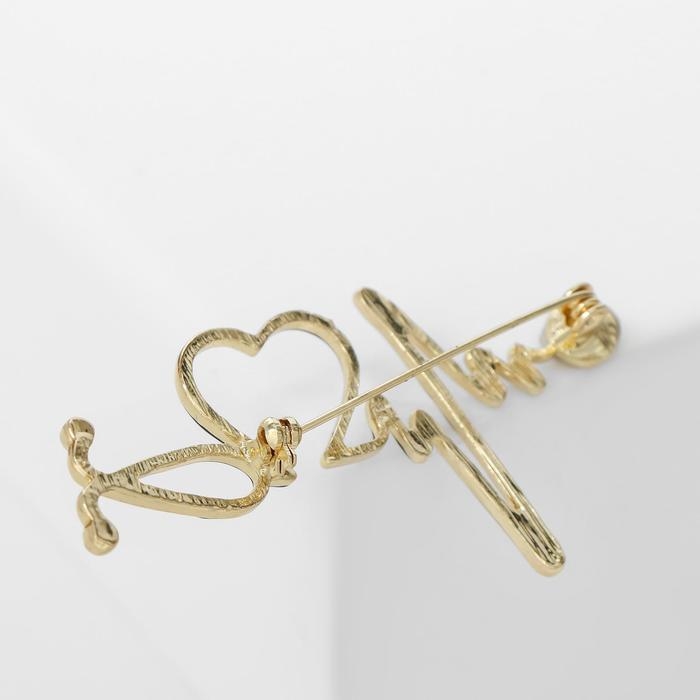 Брошь &laquo;Стетоскоп&raquo; кардиограмма, цвет чёрный в золоте