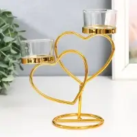 Подсвечник металл, стекло на 2 свечи "Два сердца" d-4,5 см золото 14х6,5х17,5 см