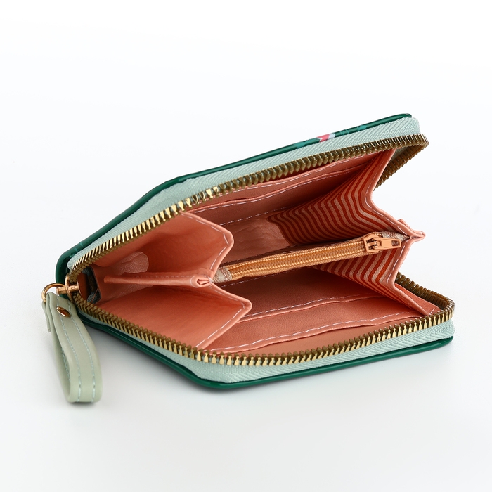 Кошелёк женский на молнии, лакированный, цвет зелёный