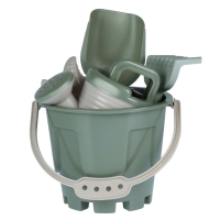 Песочный набор: ведро 1,2 л, лопатка, грабли, 4 формочки, лейка 0,2 л, бледно-зелёный