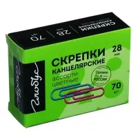 Скрепки канцелярские GLOBUS, 28 мм, 70 шт., цветные, МИКС
