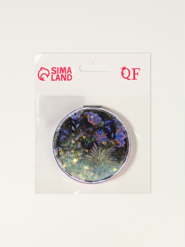 Зеркало складное &laquo;Цветы&raquo;, d = 7,2 см, с увеличением, цвет чёрный/фиолетовый