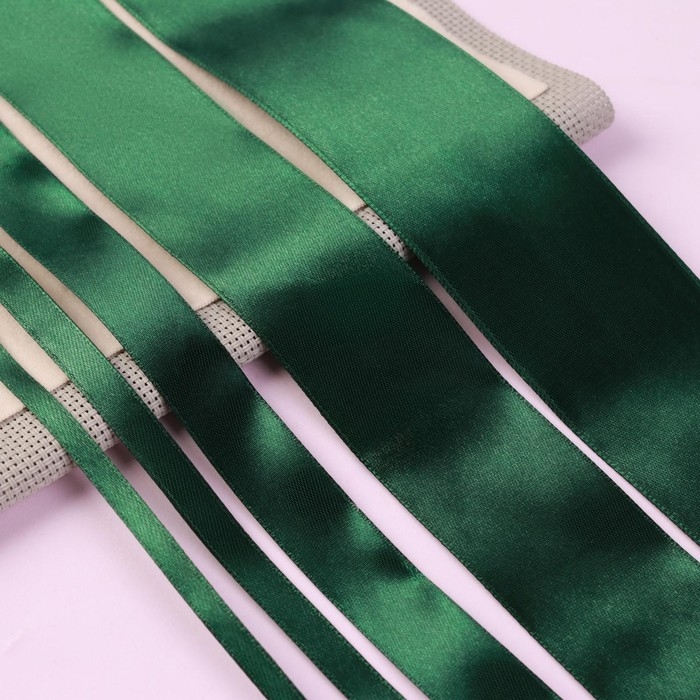 Набор атласных лент, 5 шт, размер лент: 6/10/20/40/50 мм &times; 23 &plusmn; 1 м, цвет тёмно-зелёный