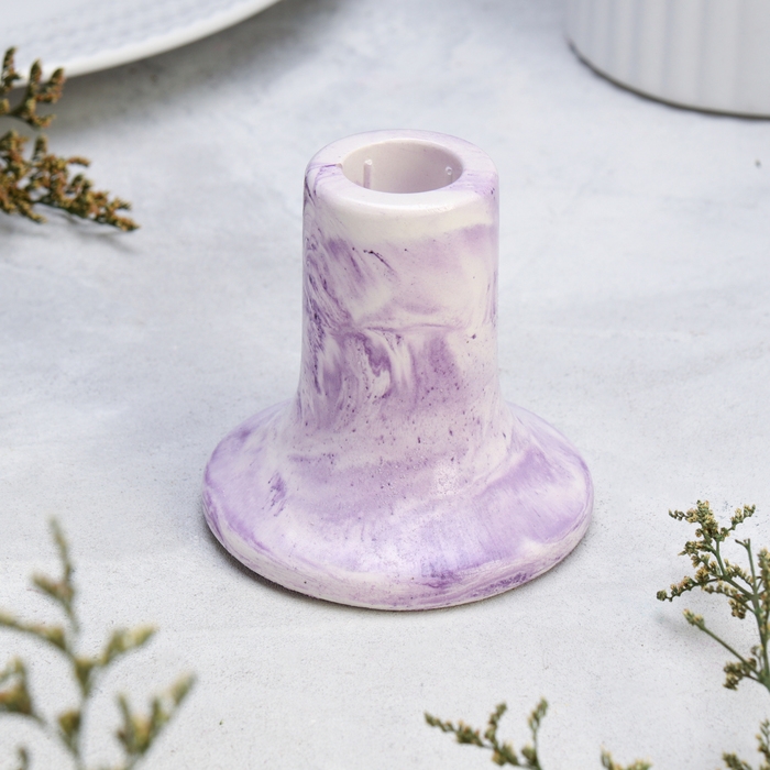 Подсвечник из гипса,7,5х7,5см,мрамор с фиолетовыми полосками