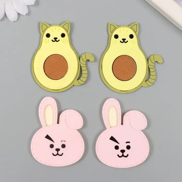 Декор для творчества иск. замша "Зверята и фрукты" МИКС 6х3,7 см