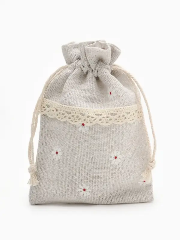 Мешочек подарочный &laquo;Лён&raquo; с ромашкой 10&times;13.5, цвет кремовый